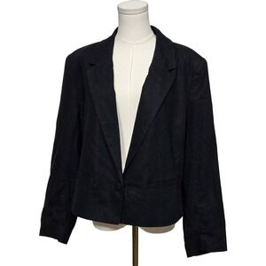 A New‎ Day Blazer Womens 2XL Black Linen Blend Single Button Lined Jacket Office